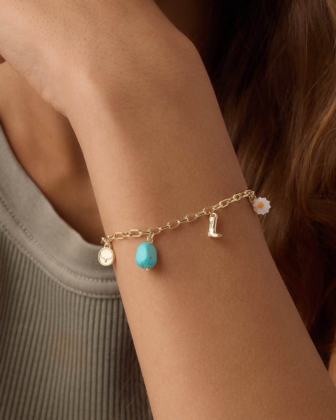 Western Mini Charm Bracelet || option::18k Gold Plated