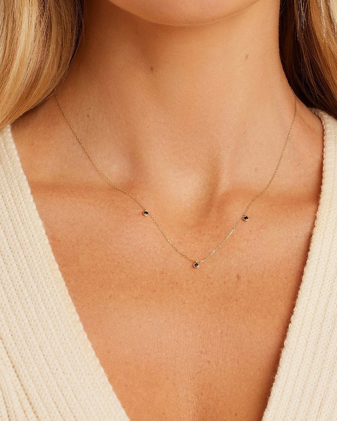 Classic Blue Sapphire Trio Necklace || option::14k Solid Gold