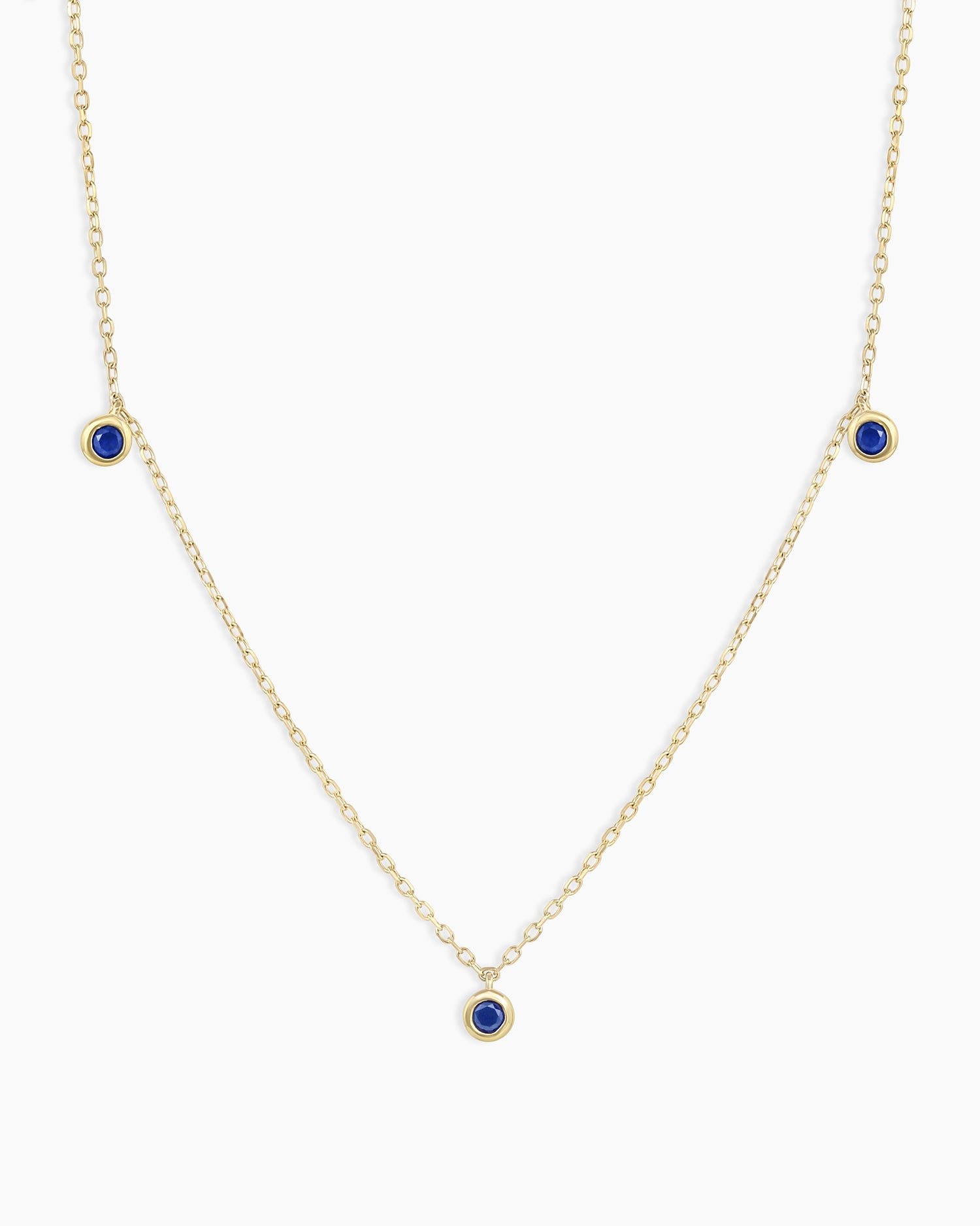 Classic Blue Sapphire Trio Necklace || option::14k Solid Gold