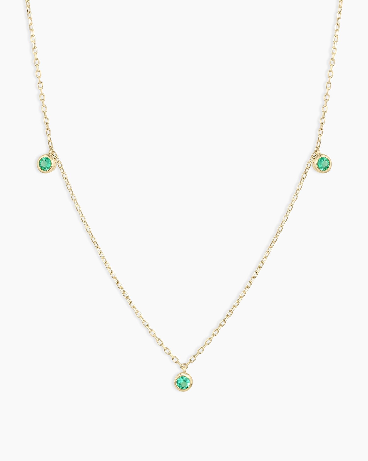 Classic Emerald Trio Necklace || option::14k Solid Gold